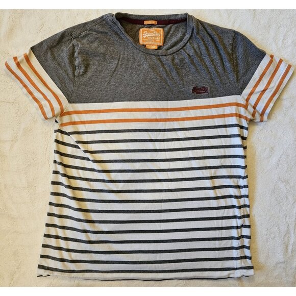 SuperDry Orange Label Mens Stripped Multicolor T-Shirt Size Large - Picture 1 of 9
